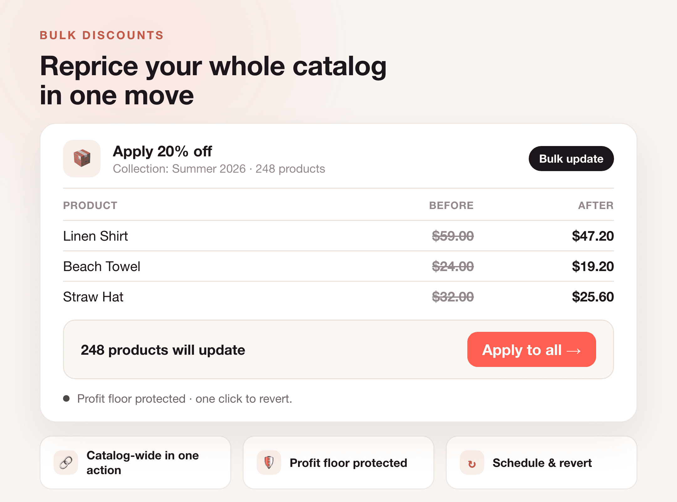 Catalog-wide bulk price update in Discount Prime for Shopify