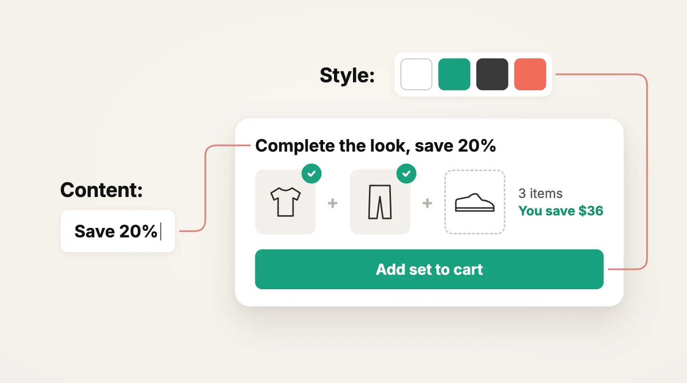 Bundle builder widget settings preview in Discount Prime