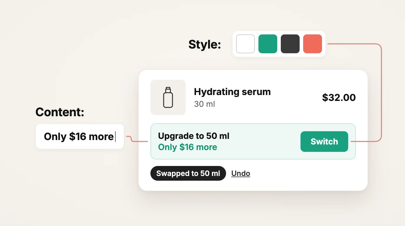 Upsell swap widget settings preview in Discount Prime