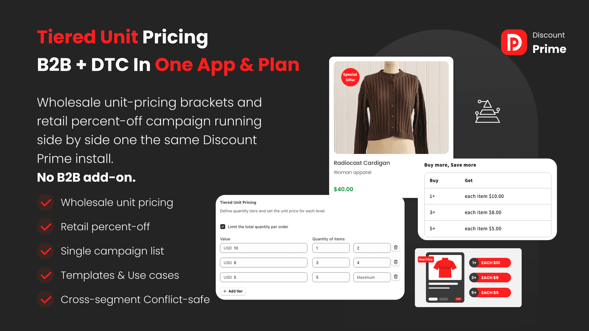 Tiered unit pricing for wholesale and B2B in Discount Prime for Shopify