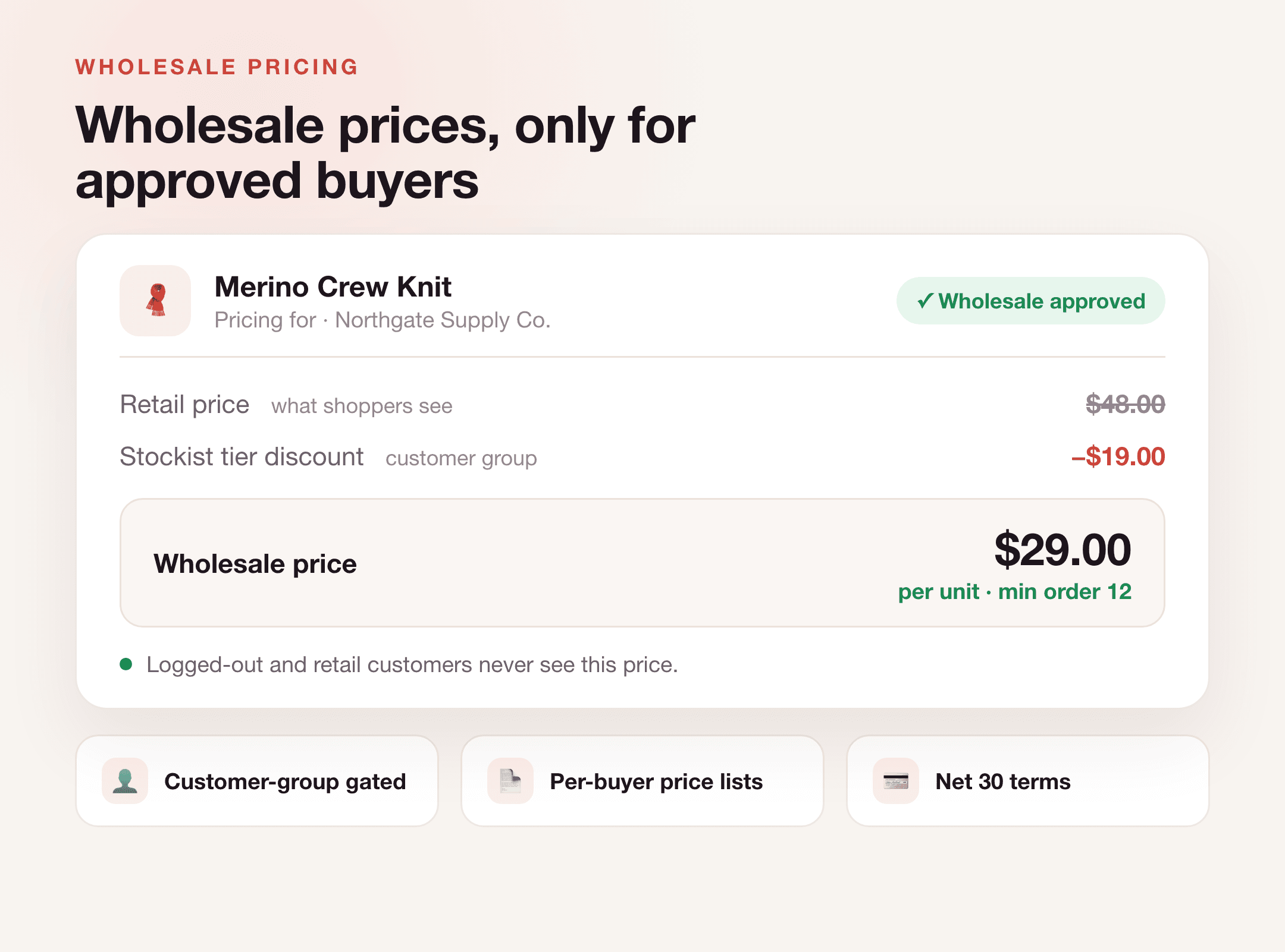 Account-gated wholesale pricing in Discount Prime for Shopify